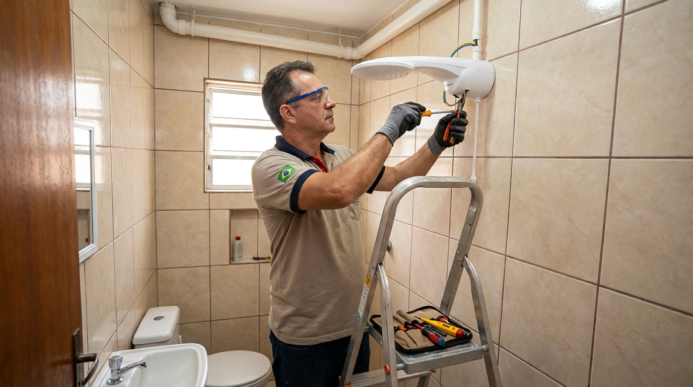 Substituição de Chuveiro Antigo no Centro, Palhoça‑SC